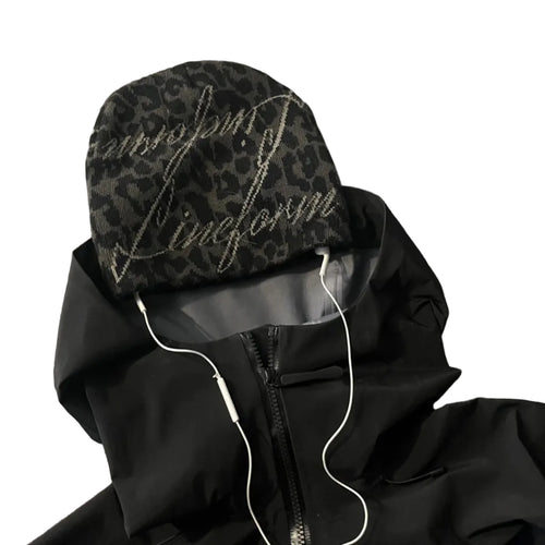 Black leopard signature beanie